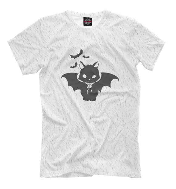 Мужская футболка с изображением Vampire  cat цвета Белый