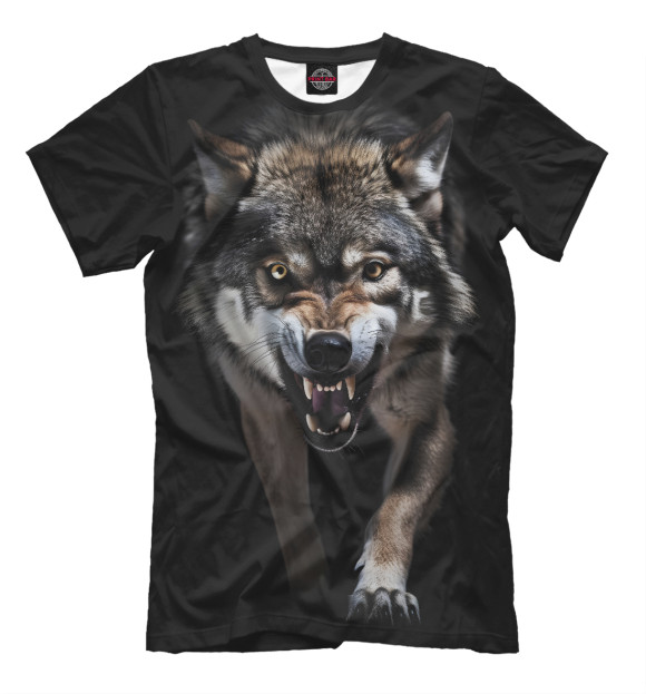 Мужская футболка с изображением Атакующий волк цвета Белый
