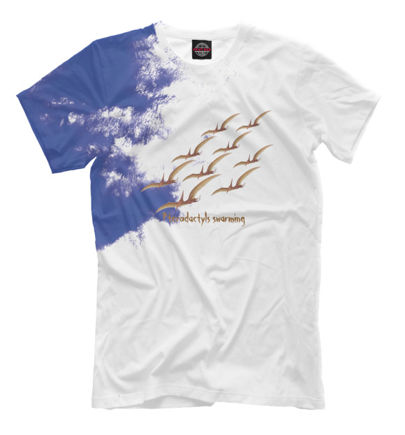 Мужская футболка с изображением Pterodactyls Swarming цвета Белый
