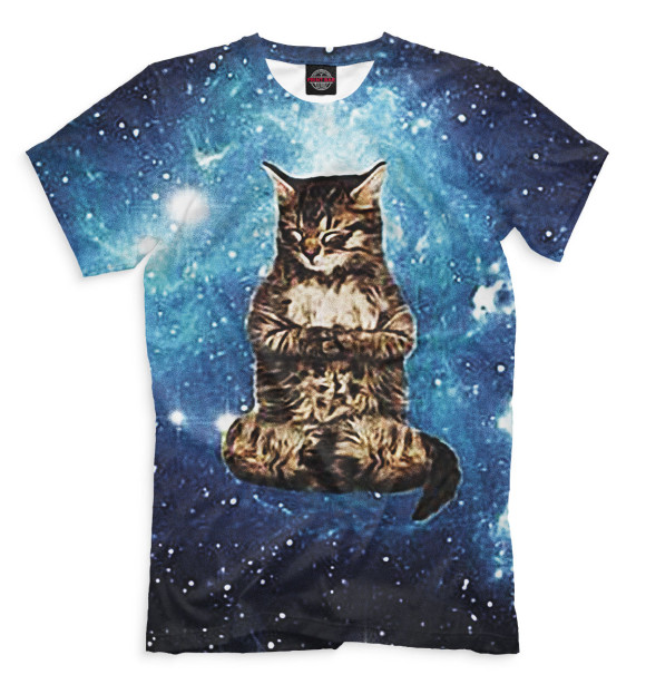 Мужская футболка с изображением Кот в космосе цвета Молочно-белый