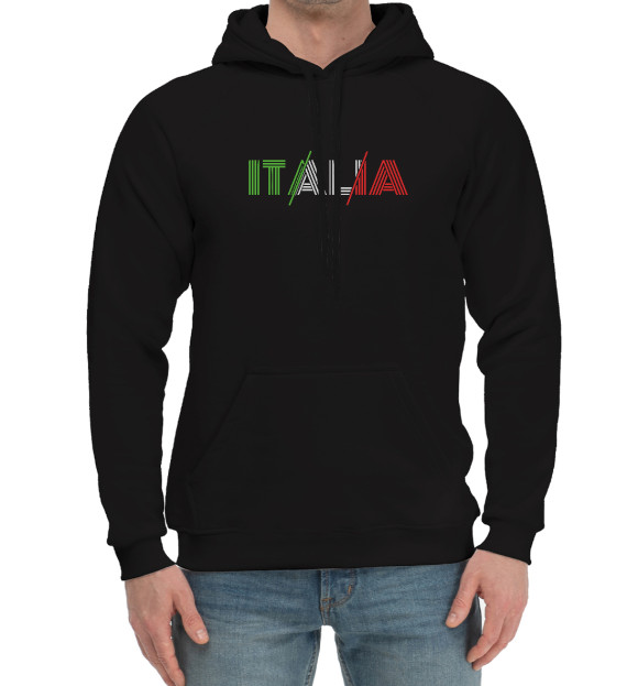 Мужской хлопковый худи с изображением Italia цвета Черный