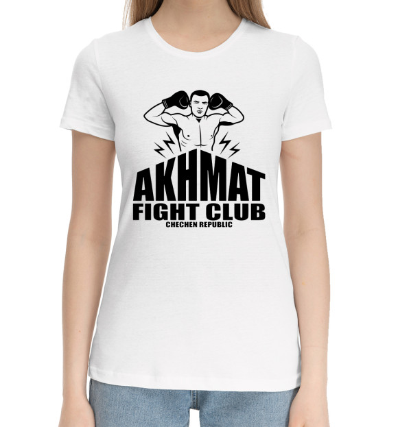 Женская хлопковая футболка с изображением Akhmat Fight Club цвета Белый