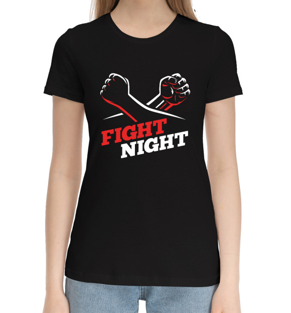 Женская хлопковая футболка с изображением Fight Night цвета Черный