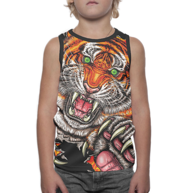 Майка для мальчика с изображением Тигр цвета Белый