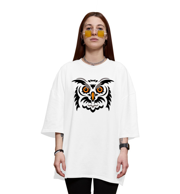 Женская футболка оверсайз с изображением Сова цвета Белый