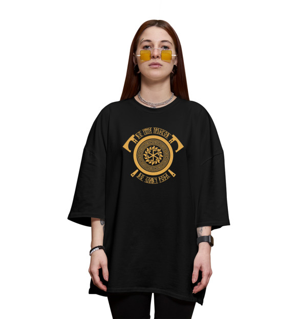 Женская футболка оверсайз с изображением Символ воина Громовик цвета Черный