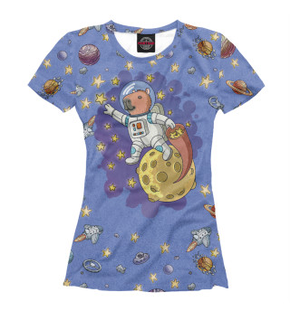 Женская футболка Капибара космонавт в космосе