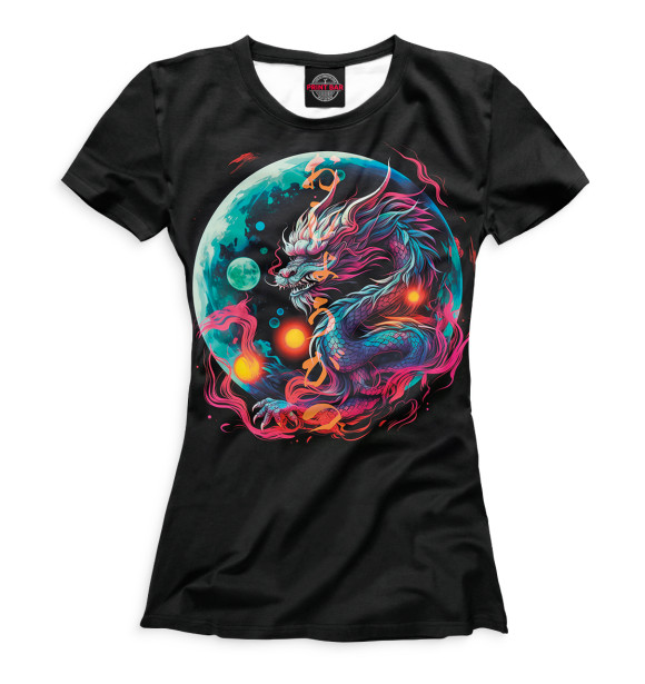 Женская футболка с изображением Китайский водный дракон цвета Белый