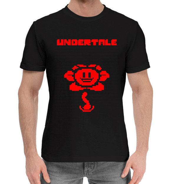 Мужская хлопковая футболка с изображением Undertale цвета Черный