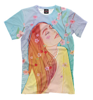 Мужская футболка Девушка с закрытыми глазами в цветах