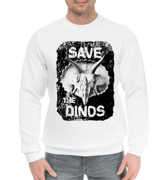 Мужской хлопковый свитшот с изображением Save the dinos цвета Белый