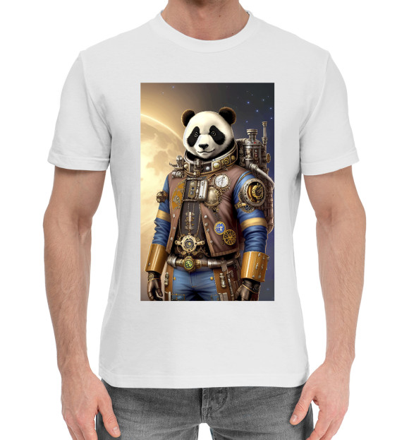 Мужская хлопковая футболка с изображением Панда космонавт - стимпанк цвета Белый