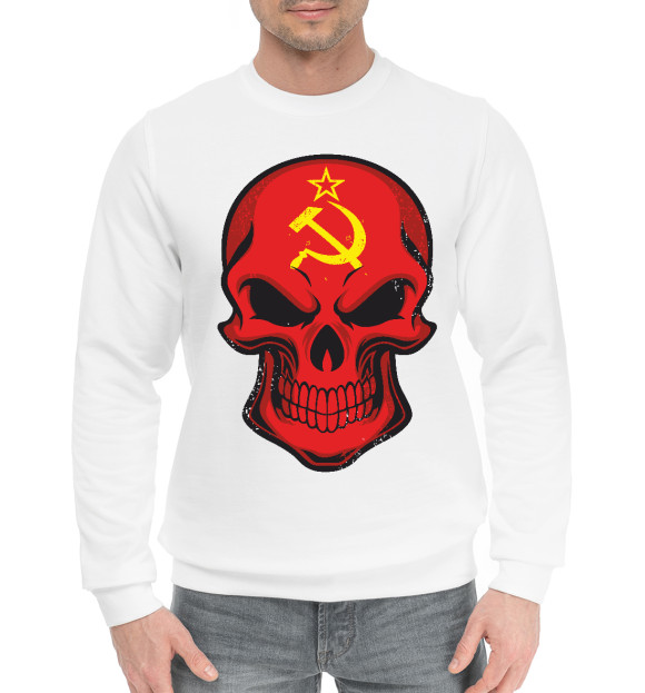 Мужской хлопковый свитшот с изображением Череп - СССР цвета Белый