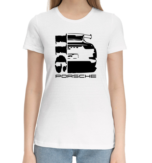 Женская хлопковая футболка с изображением Porsche цвета Белый