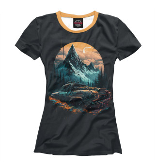 Женская футболка ретро авто и горы