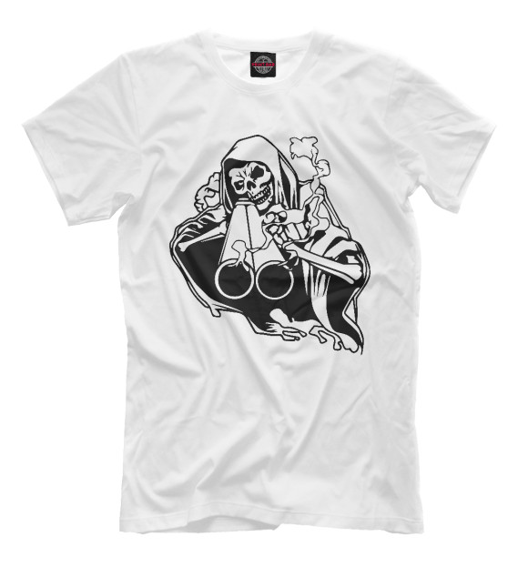Мужская футболка с изображением Смерть с ружьем цвета Белый