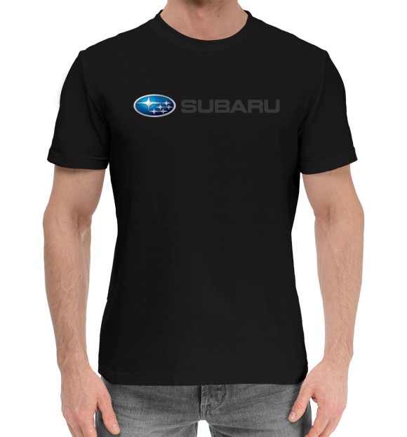Мужская хлопковая футболка с изображением Subaru цвета Черный