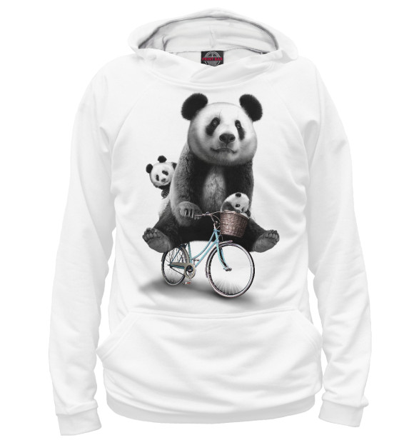 Мужское худи с изображением Панда на велосипеде цвета Белый