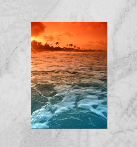 Плакат с изображением Рыжий закат на море цвета Белый