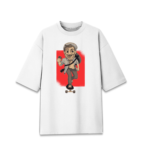 Мужская футболка оверсайз с изображением Хипстер Скейтер цвета Белый
