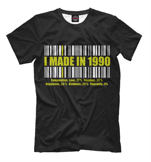Мужская футболка с изображением I MADE IN 1990 цвета Черный