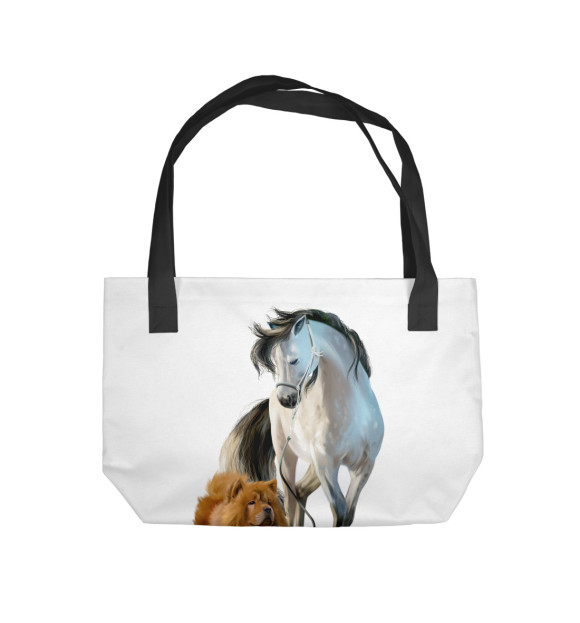 Пляжная сумка с изображением Чау-чау и белый конь цвета 