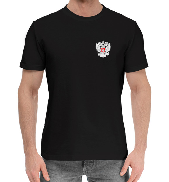 Мужская хлопковая футболка с изображением Камуфляж с гербом цвета Черный