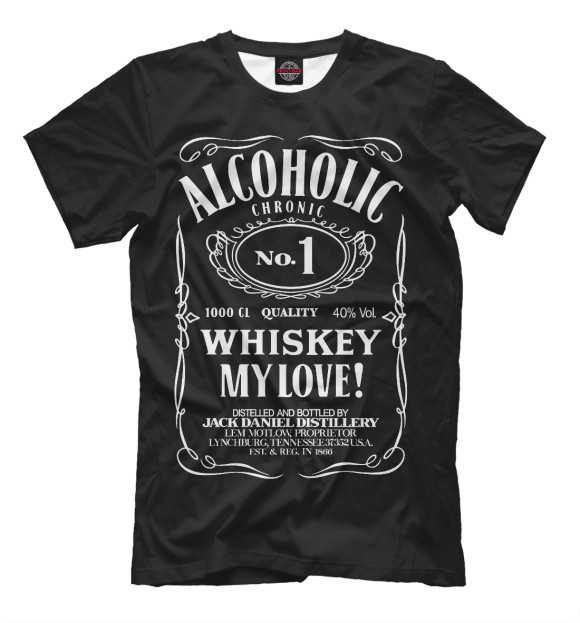 Мужская футболка с изображением Alcoholic №1 цвета Черный
