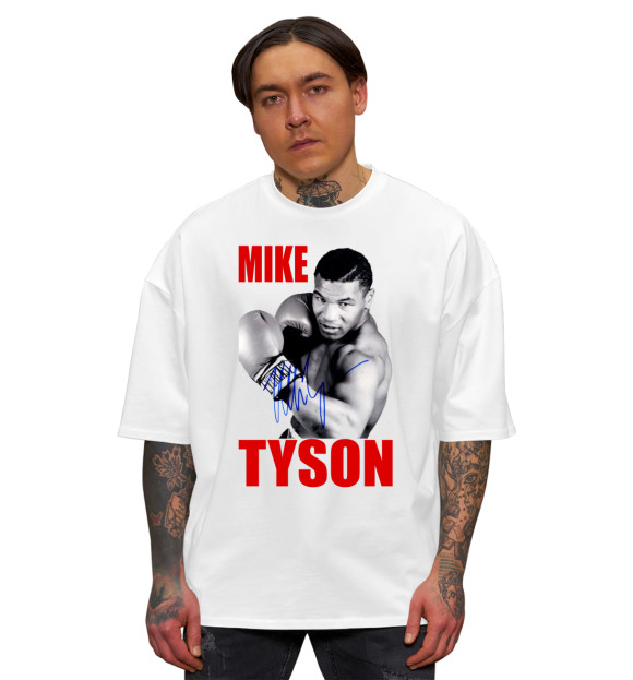Мужская футболка оверсайз с изображением Тайсон цвета Белый