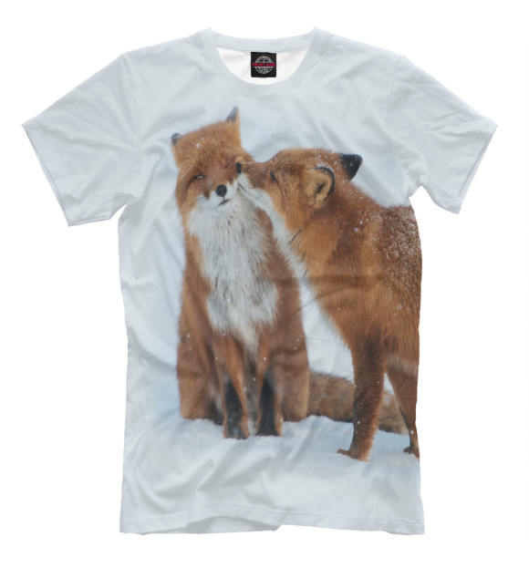 Мужская футболка с изображением Влюбленные лисы цвета Молочно-белый