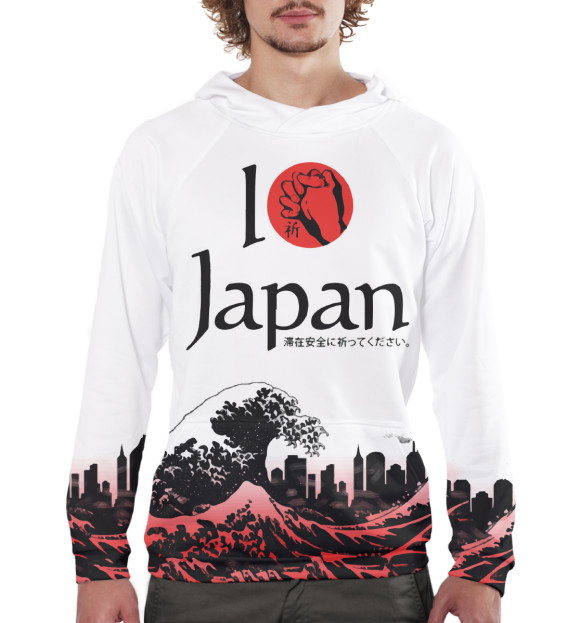 Мужское худи с изображением Pray for Japan цвета Белый