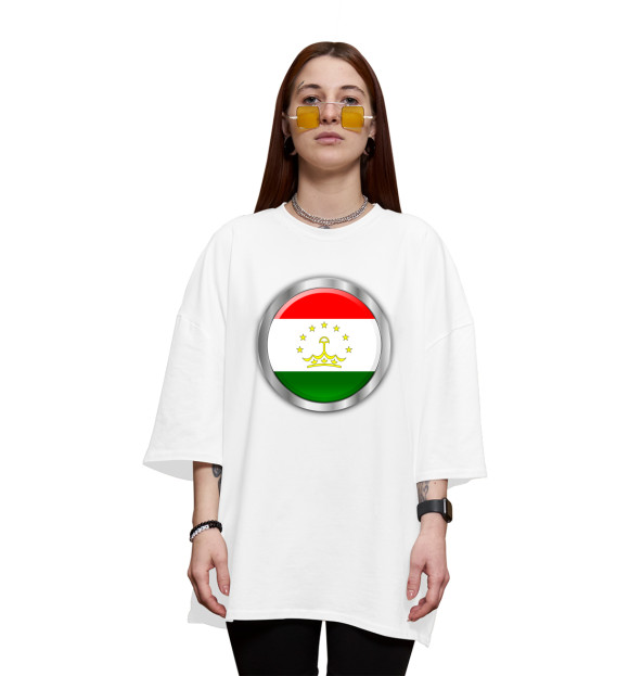 Женская футболка оверсайз с изображением Таджикистан цвета Белый