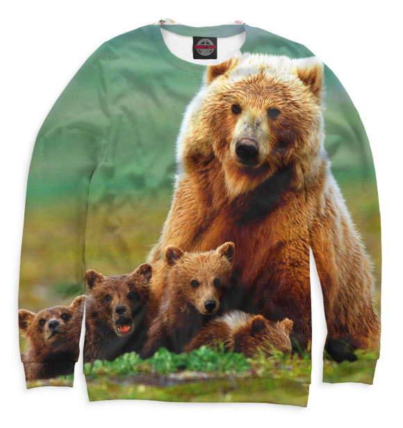 Мужской свитшот с изображением Медведица и медвежата цвета Белый