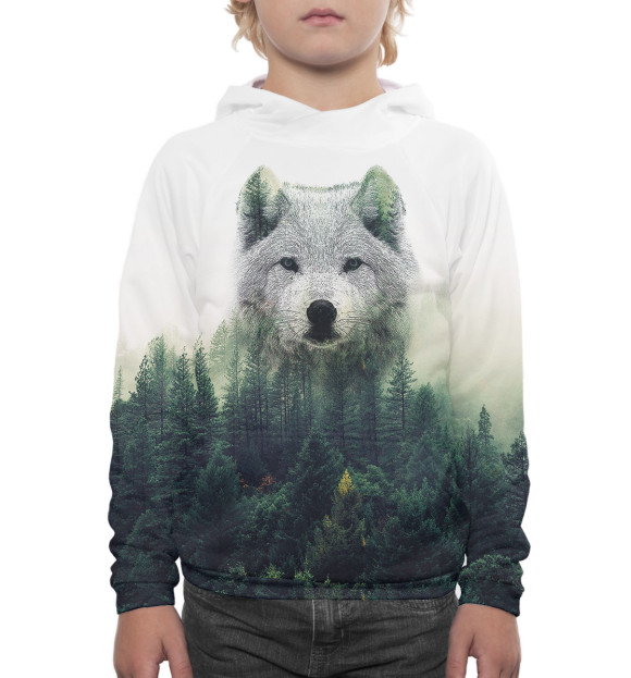 Худи для мальчика с изображением Волк цвета Белый
