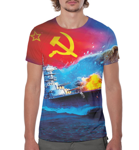 Мужская футболка с изображением Корабль цвета Белый