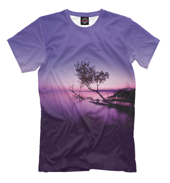 Мужская футболка с изображением Дерево на озере цвета Серый