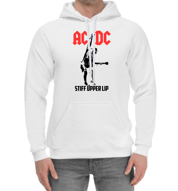 Мужской хлопковый худи с изображением AC/DC цвета Белый