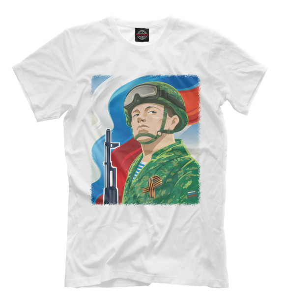 Мужская футболка с изображением Русский Солдат цвета Молочно-белый
