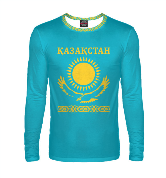 Мужской лонгслив с изображением Казахстан цвета Р‘РµР»С‹Р№