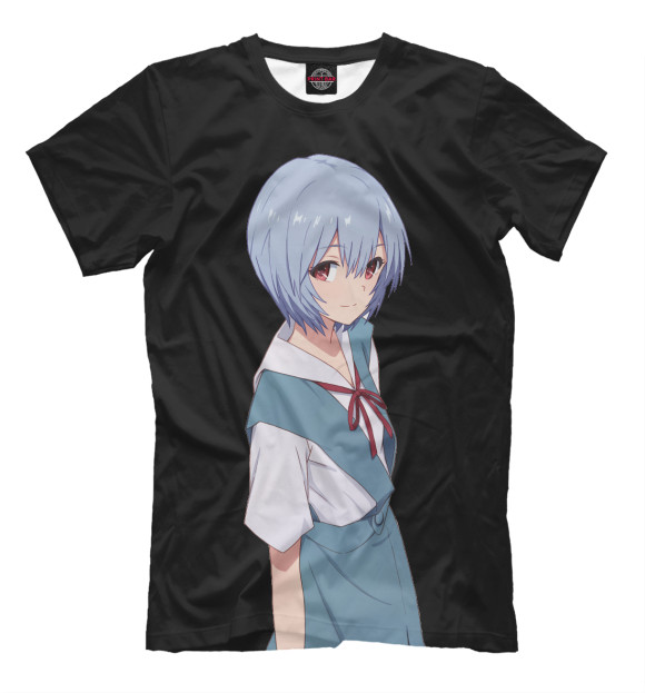 Мужская футболка с изображением Neon Genesis Evangelion - Rei цвета Черный
