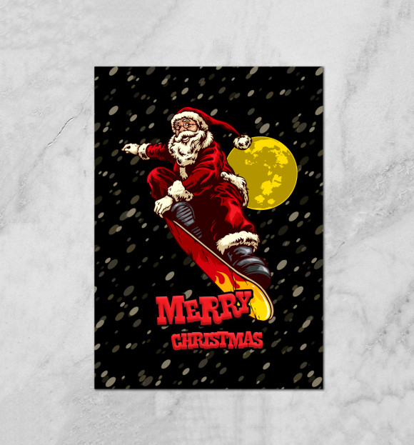 Плакат с изображением Santa Claus on a snowboard цвета Белый