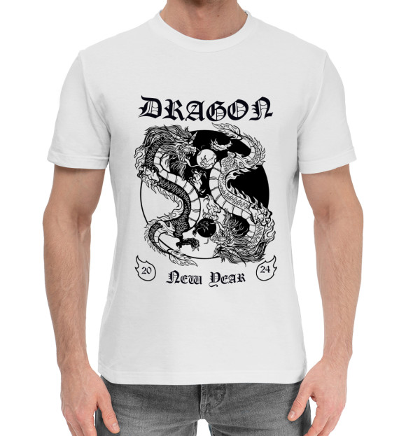 Мужская хлопковая футболка с изображением Dragon new dear цвета Белый
