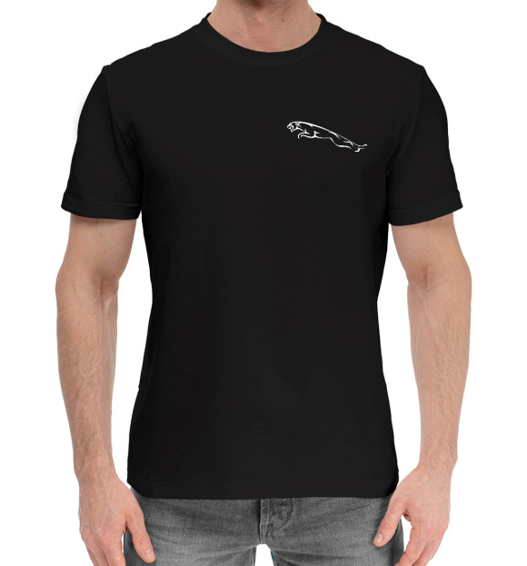 Мужская хлопковая футболка с изображением Jaguar цвета Черный