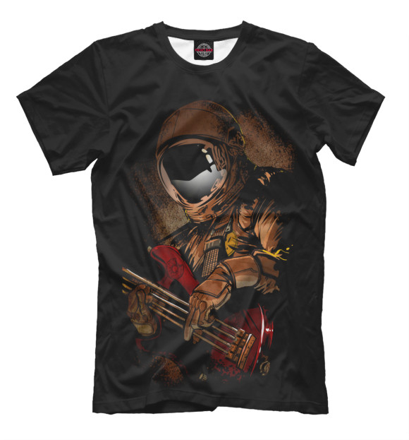 Мужская футболка с изображением Космонавт музыкант цвета Черный