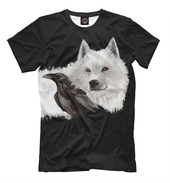 Мужская футболка с изображением Волк и ворон цвета Черный
