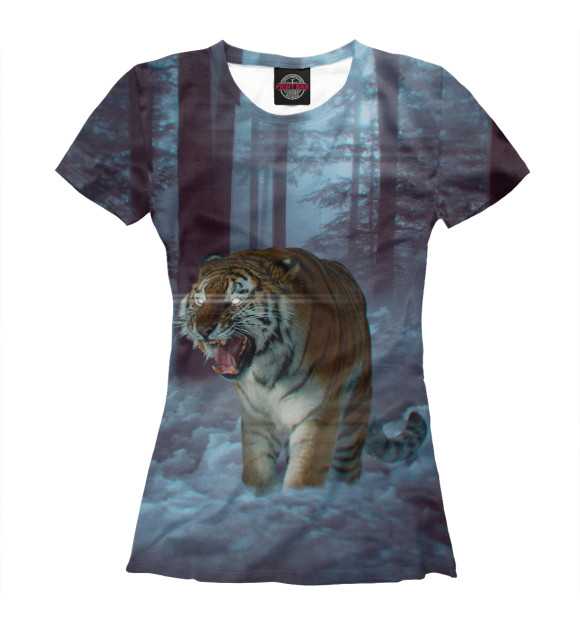 Женская футболка с изображением Тигр в лесу цвета Белый