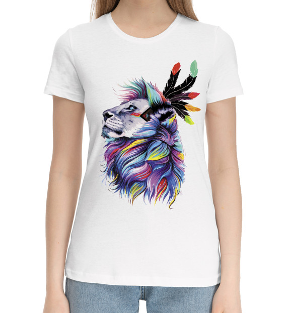 Женская хлопковая футболка с изображением Art lion цвета Белый