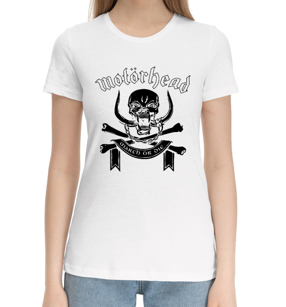 Женская хлопковая футболка с изображением Motorhead цвета Белый
