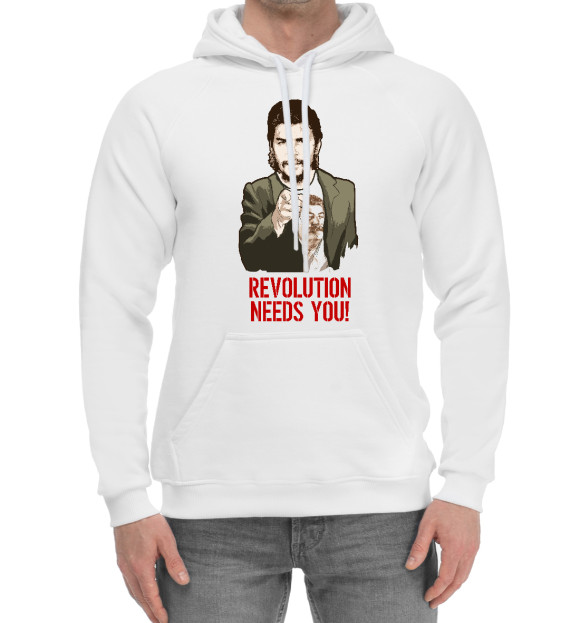 Мужской хлопковый худи с изображением Революции нужен ты! цвета Белый