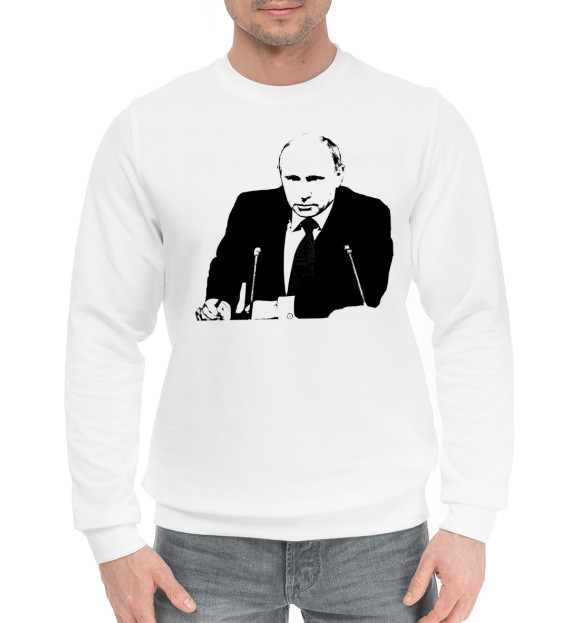 Мужской хлопковый свитшот с изображением Путин цвета Белый